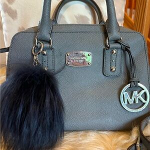 Michael Kors Ayden Medium Dome Leather Satchel - Gray